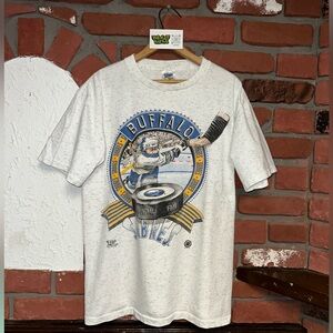 Vintage 1992 NHL Buffalo Sabres Official Fan Grey Athletic Hockey T-Shirt Large